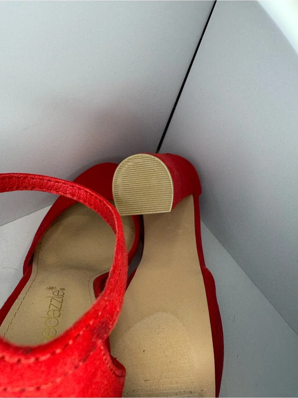 Red Suede Platform Ankle-Strap Heels
